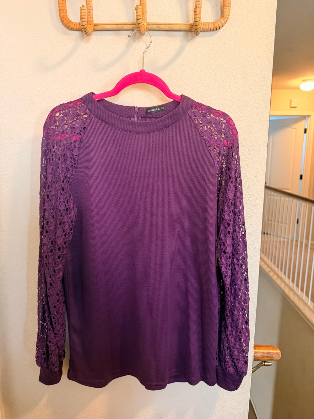 Mossimo Supply Co. Purple Long-Sleeve Lace-Sleeve Tee